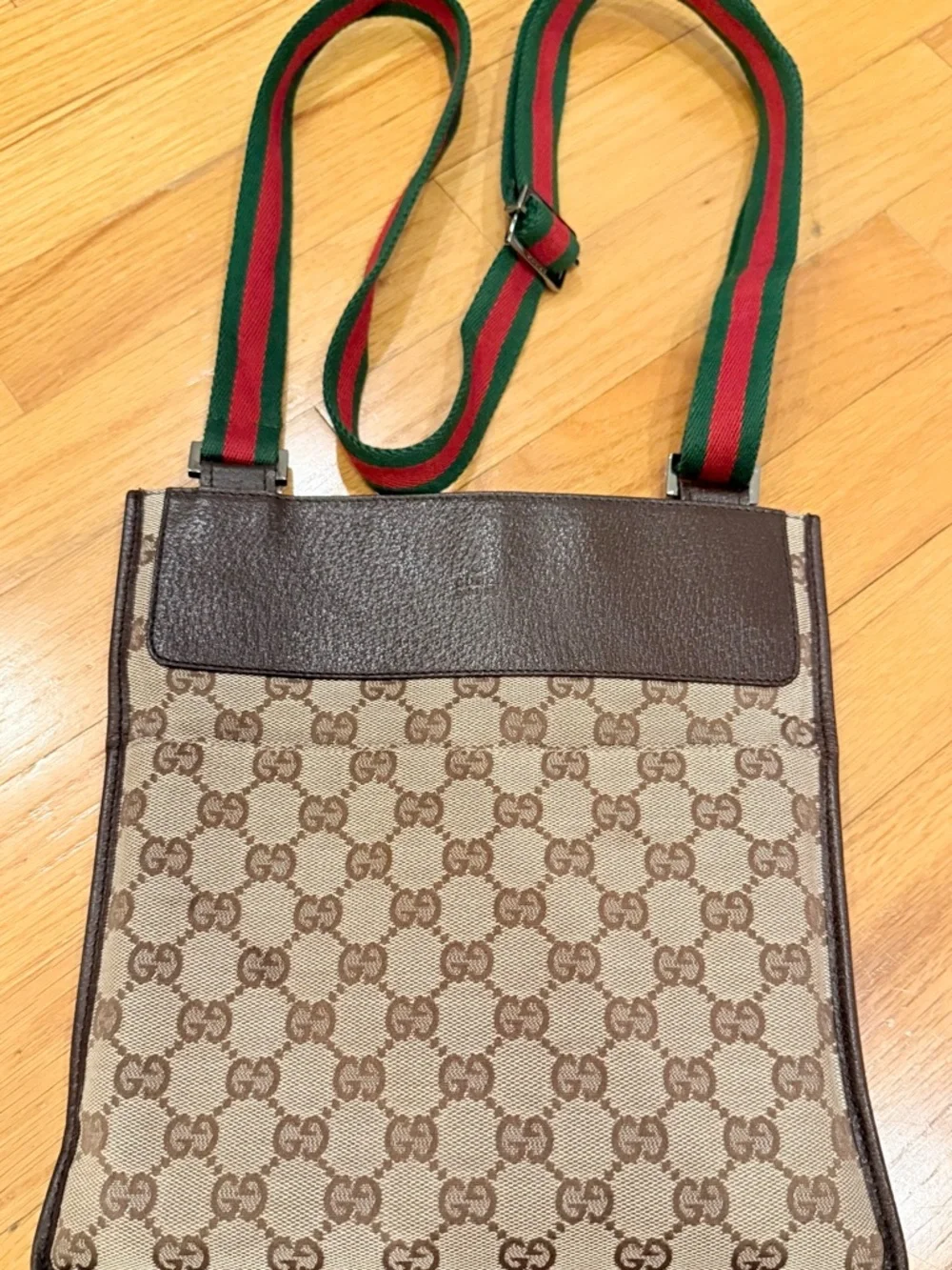 Gucci Brown GG Canvas Messenger with Green-Red Web Strap